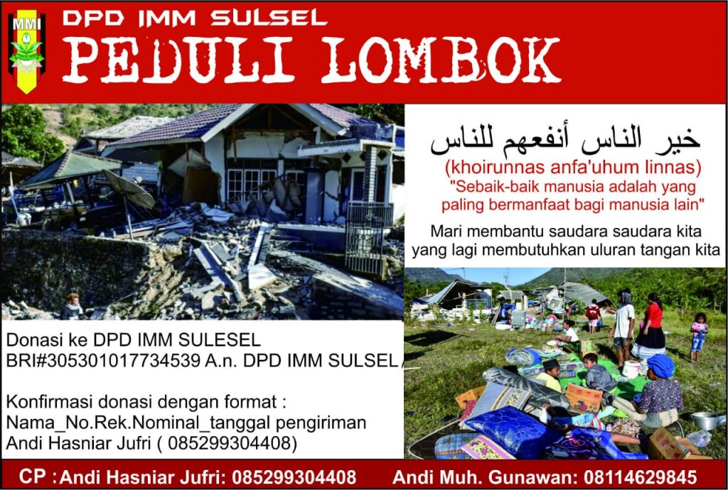 IMM Sulsel Bantu Korban Gempa di Lombok NTB, Ini Instruksi DPD ke PC