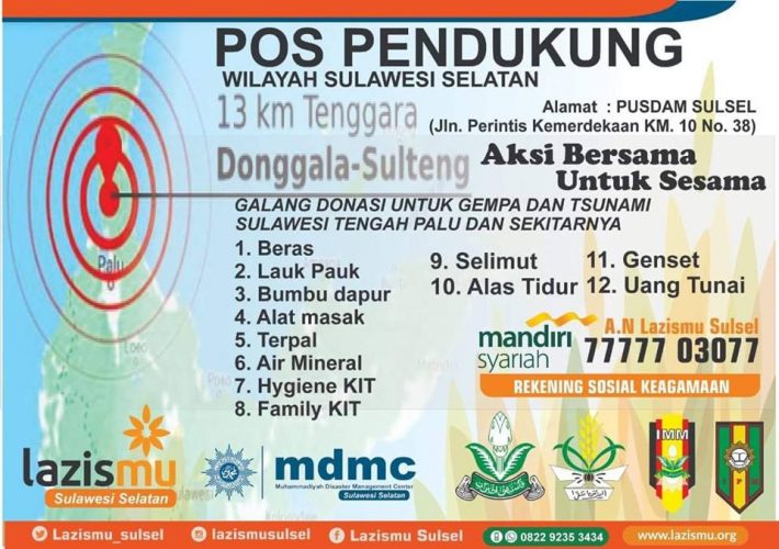 Begini Langkah Muhammadiyah Sulsel Bantu Korban Gempa dan Tsunami Palu