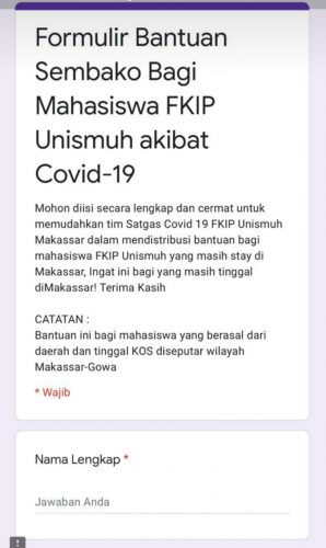 Dampak Covid 19, FKIP Unismuh Salurkan Sembako Untuk Mahasiswa