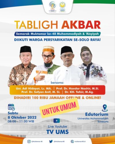 Sabtu, 8 Oktober, UAH Tablig Akbar Sambut Muktamar 48