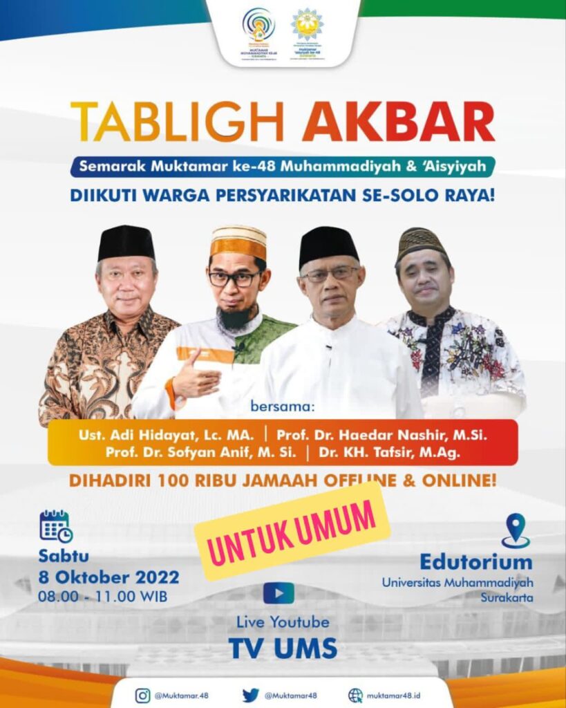 Sabtu, 8 Oktober, UAH Tablig Akbar Sambut Muktamar 48