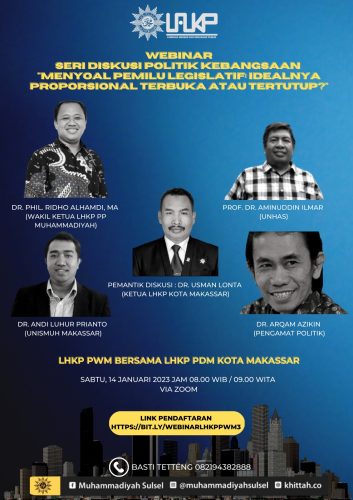 Webinar LHKP Muhammadiyah Sulsel, Ada Tawaran Sistem Pemilu Jalan Tengah