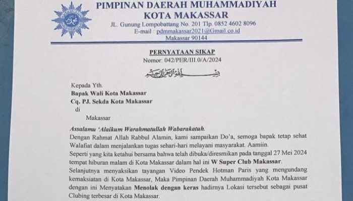 Muhammadiyah Makassar Tolak Kehadiran W Super Club, Dinilai Jadi Sarana Maksiat