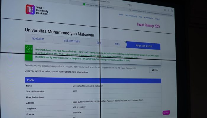 Internasionalisasi Unismuh Makassar, Kirim Dokumen Pemeringkatan THE Impact Rangkings