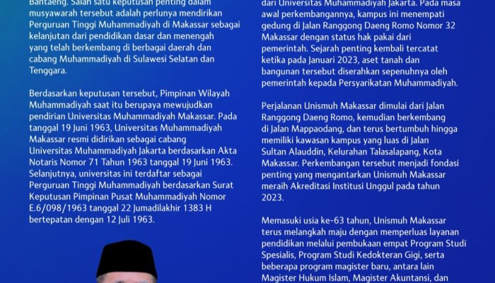 Ketua PWM Sulsel Kenang Jejak Sejarah Unismuh Makassar di Usia ke-63