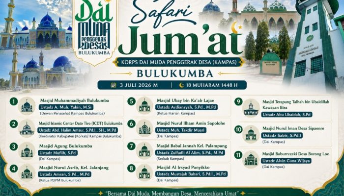 Dakwah Menggema di Dua Masjid Kebanggaan Bulukumba, Kampas Sebar 11 Dai pada Safari Jum’at