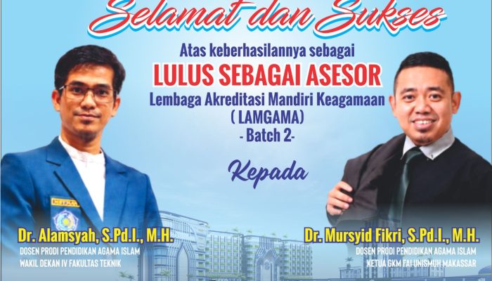 Alamsyah dan Mursyid Fikri Lolos Seleksi Asesor LAMGAMA